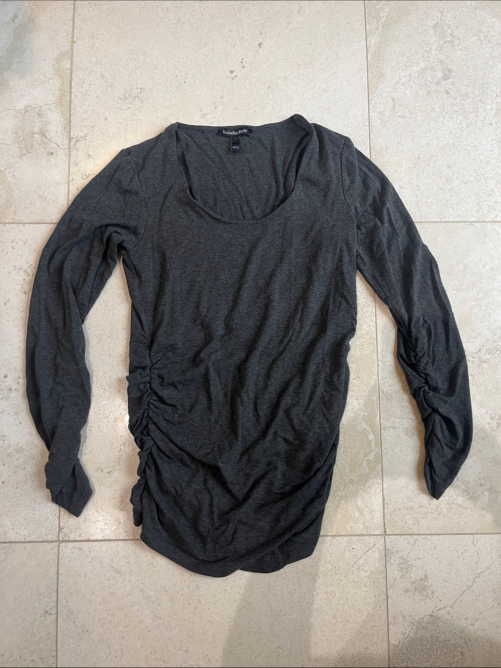 Isabella Oliver Maternity Ruched Long-Sleeve Scoop Neck Top - Charcoal - Sz 1